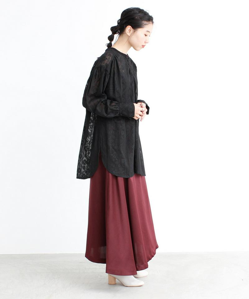 ○楊柳シフォン総刺繍ギャザーチュニックブラウス