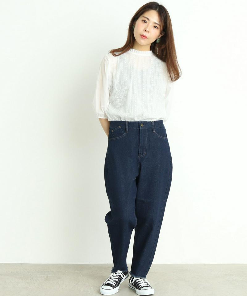 ○mat デニム　裾切りっぱなしパンツ