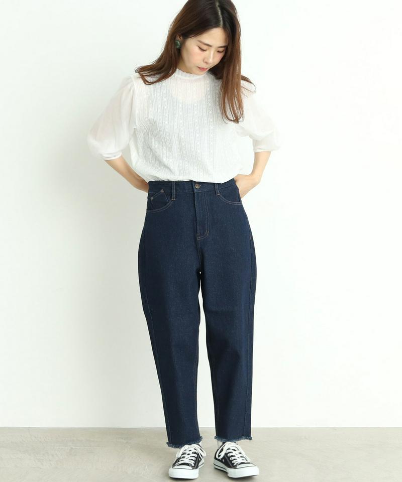 ○mat デニム　裾切りっぱなしパンツ