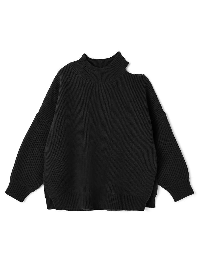 ショルダーカットボリュームスリーブニットトップス