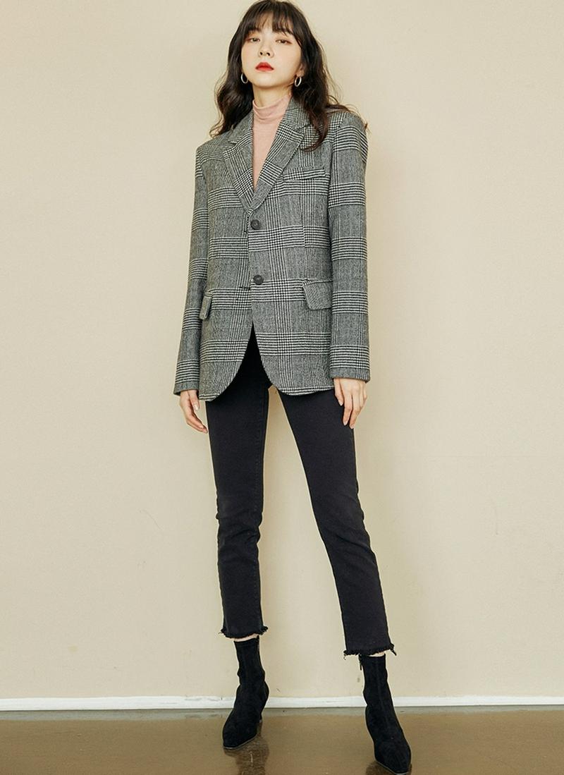グレンチェックシングルジャケット(ブラック)