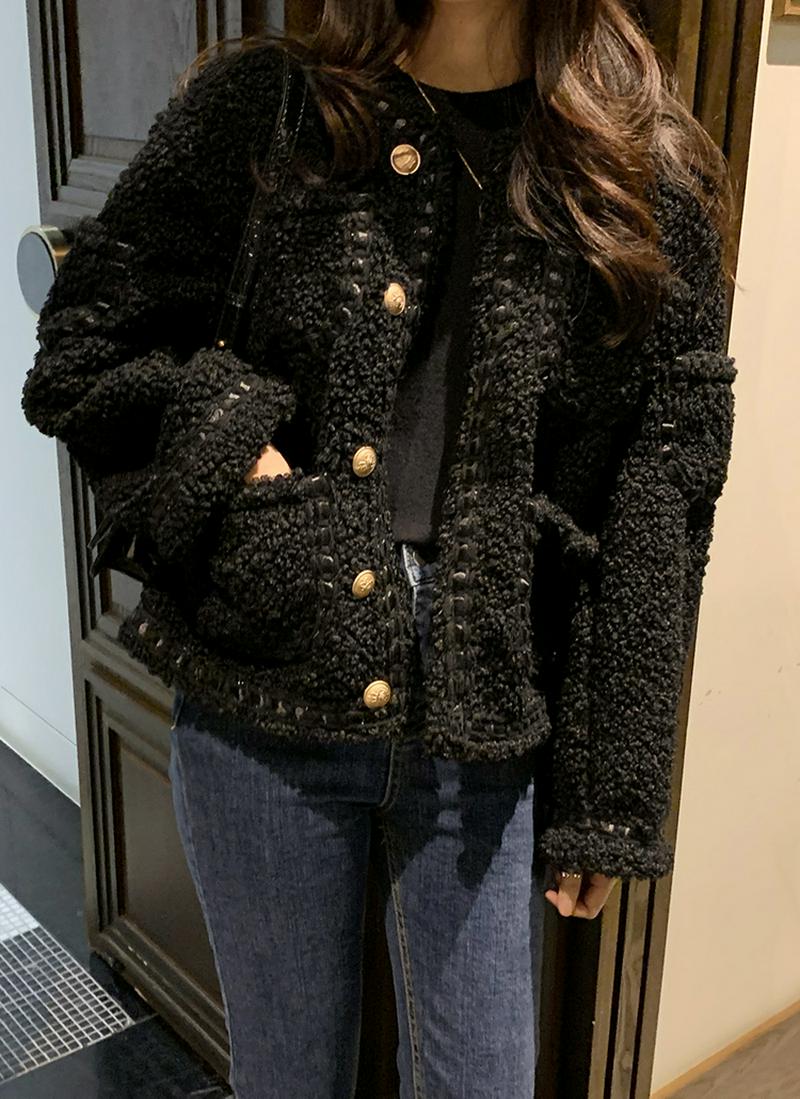 ボタンポイントツイードボアジャケット