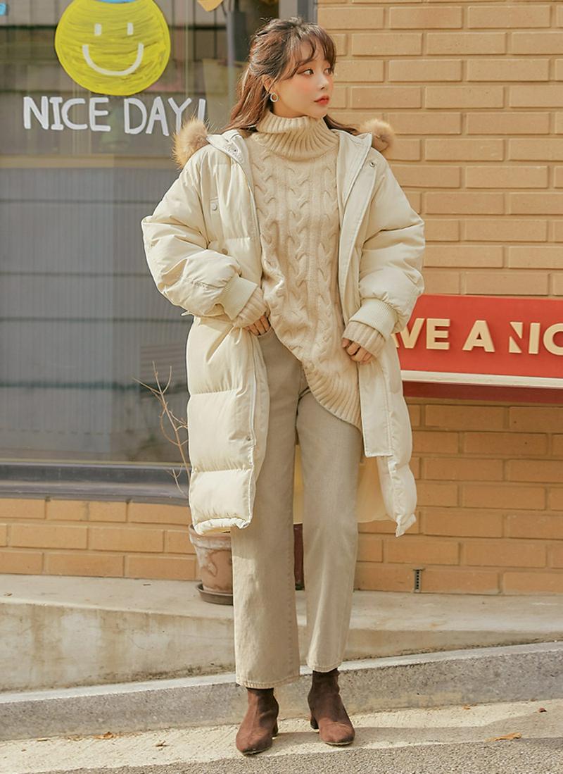 エコファーフード中綿ロングジャケット