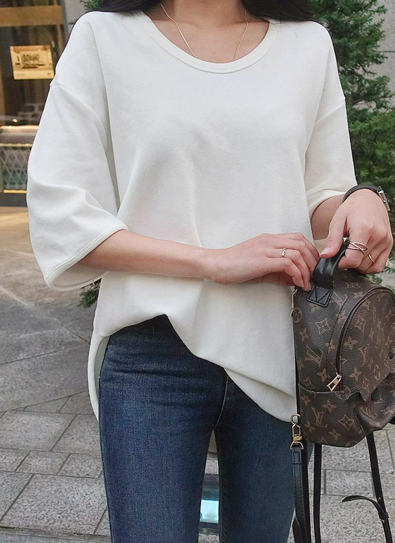 Uネックピーチ起毛半袖Tシャツ