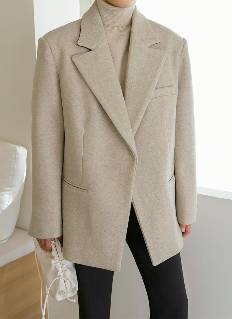 ウールブレンドボタンレスジャケット