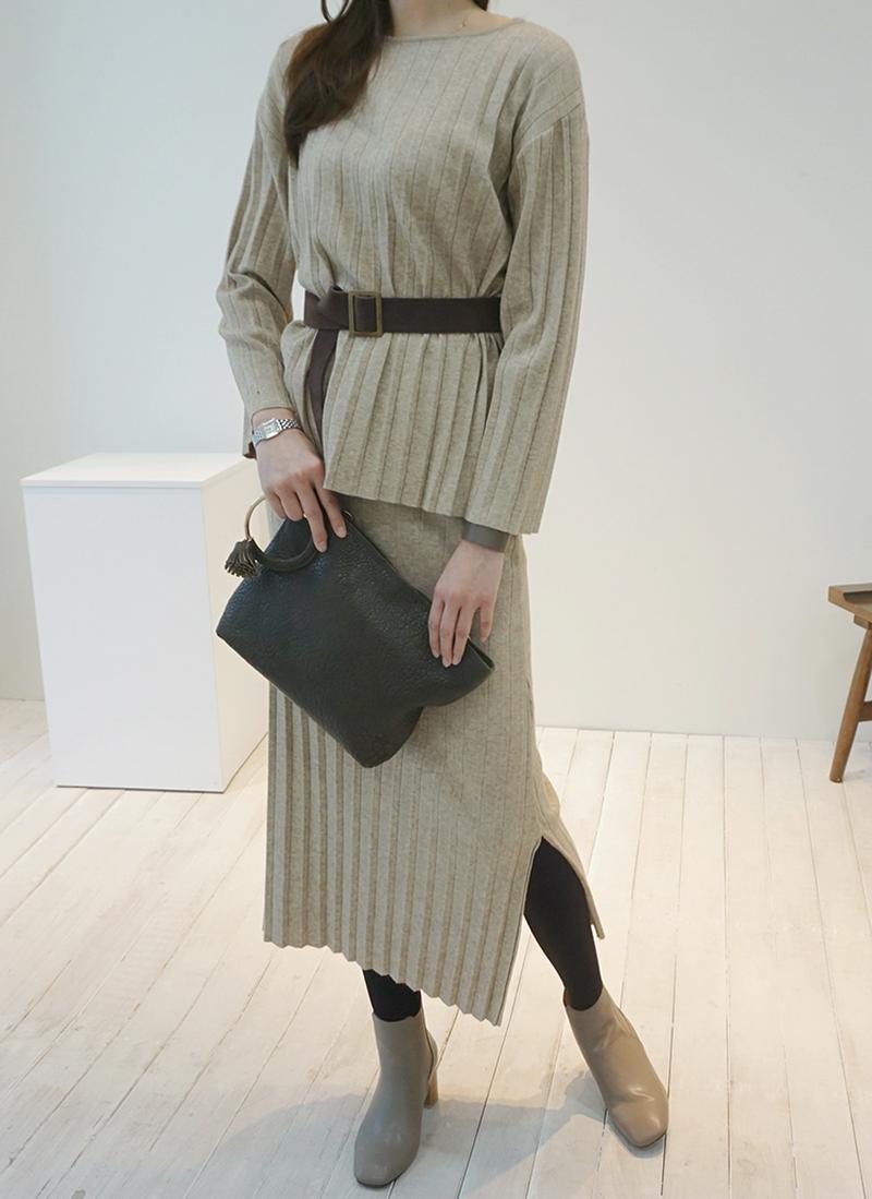 リブニットロングスカートSET