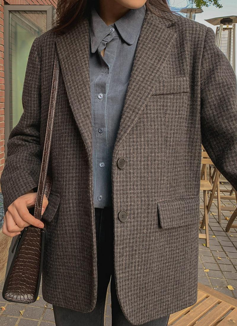 ウール混チェックシングルジャケット