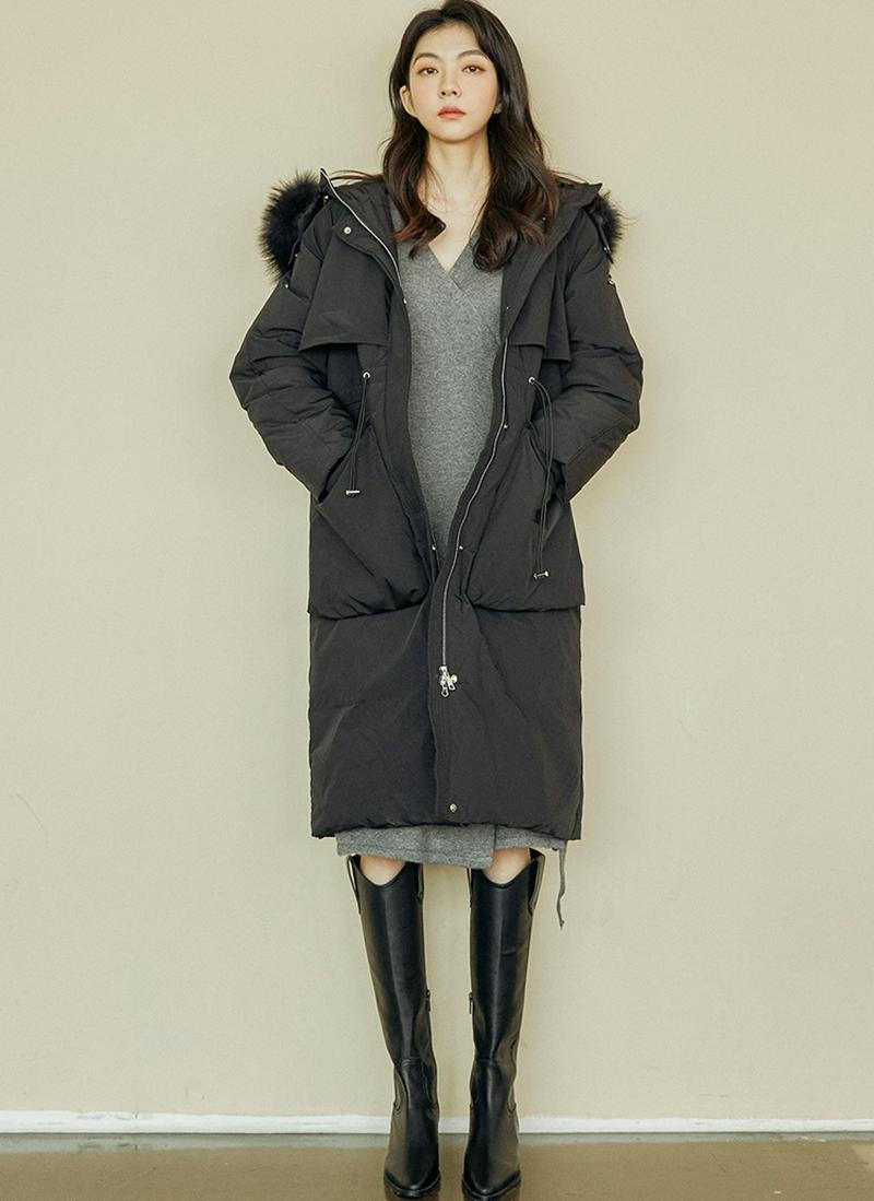 ファー付フードロングダウンジャケット(ブラック)