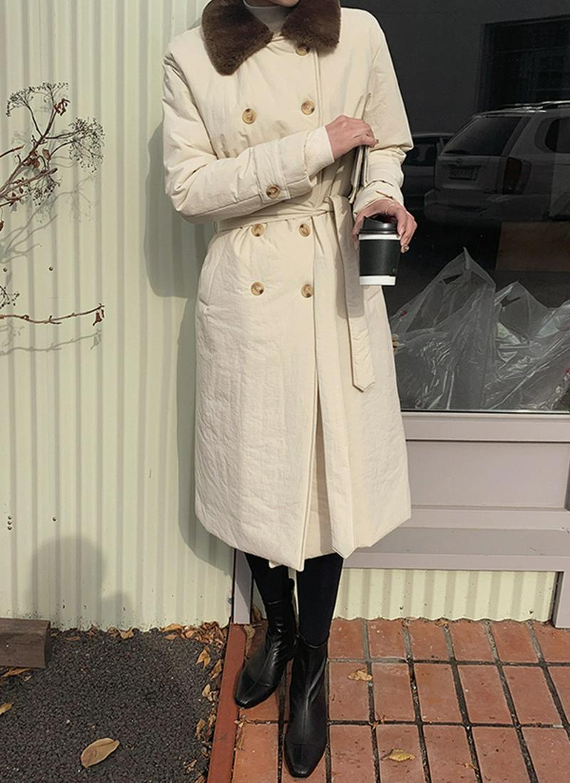 エコファーダブルボタン中綿ジャケット