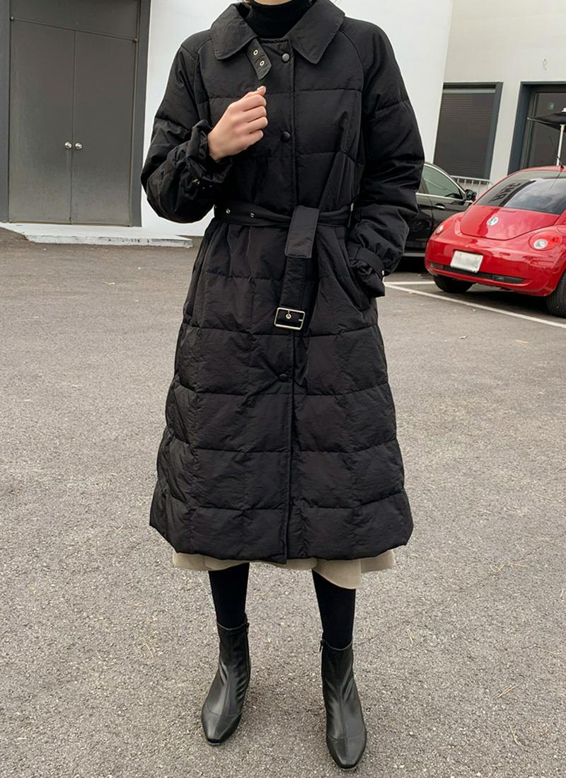 ベルト付カラーロングダウンジャケット