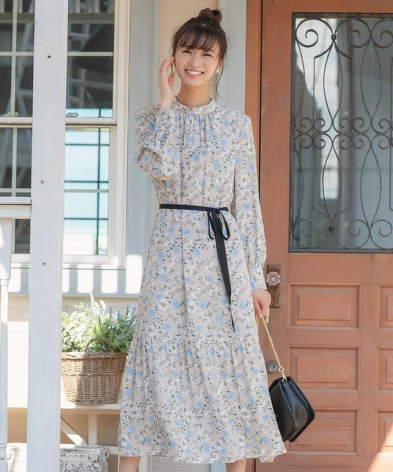 【岡崎紗絵さん着用】花柄プリントロングギャザー ワンピース