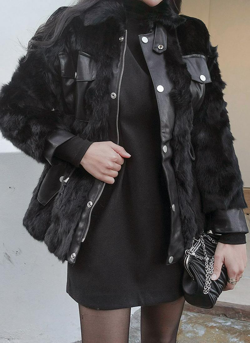 リアルファーレザー調ジャケット