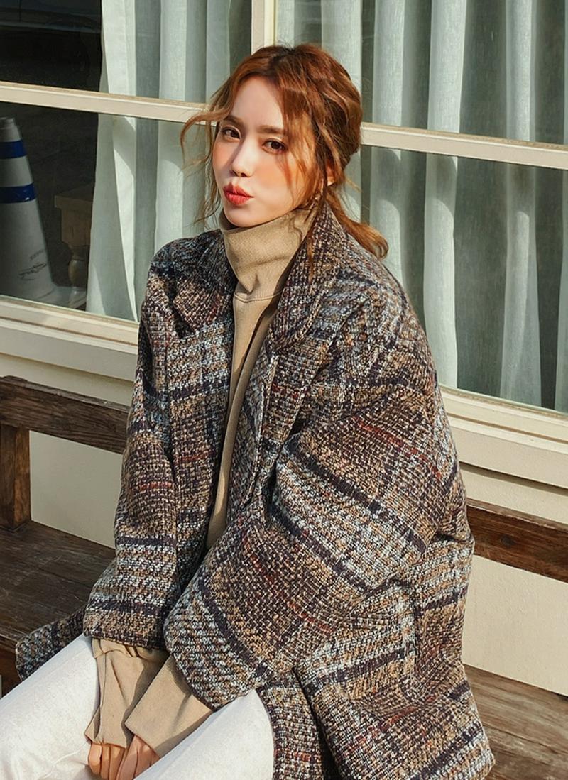 キルティング裏地チェックウールジャケット