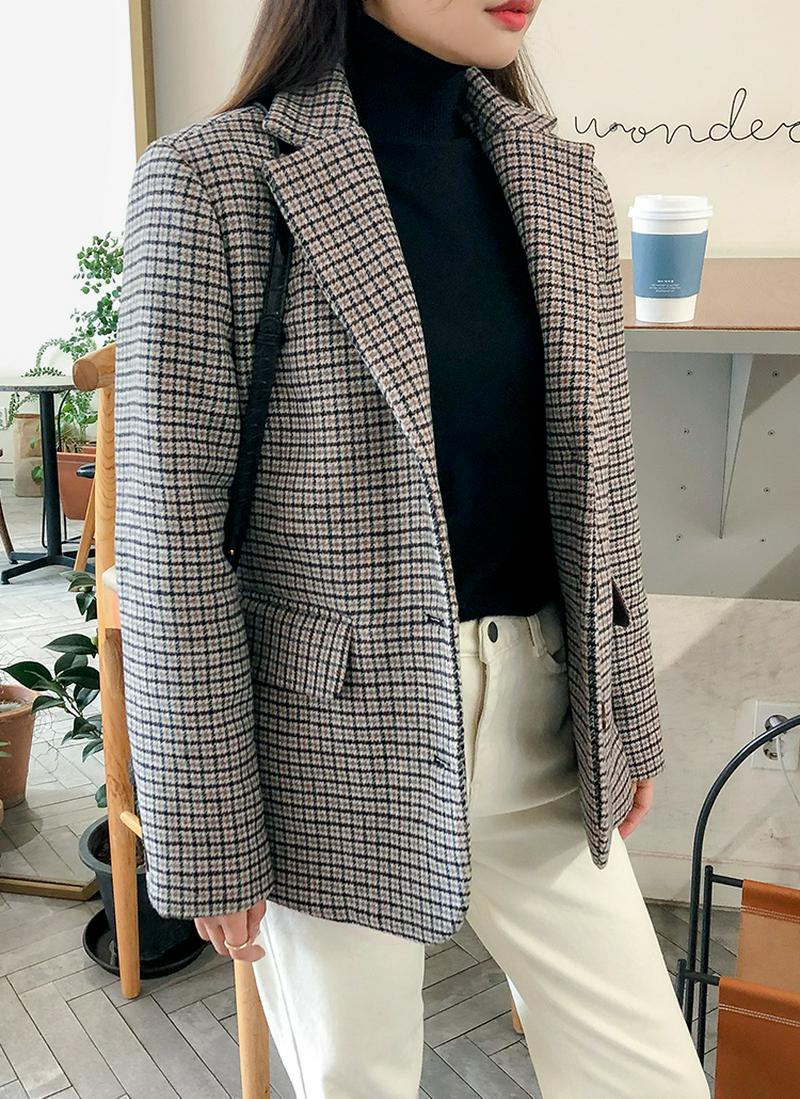 スリーボタンチェックジャケット