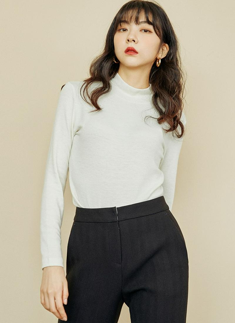 ピーチ起毛モックネックTシャツ