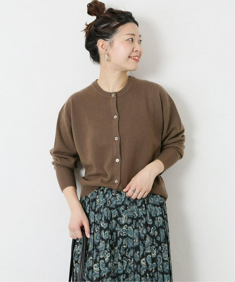 カシミヤ100％クルーネックカーディガン