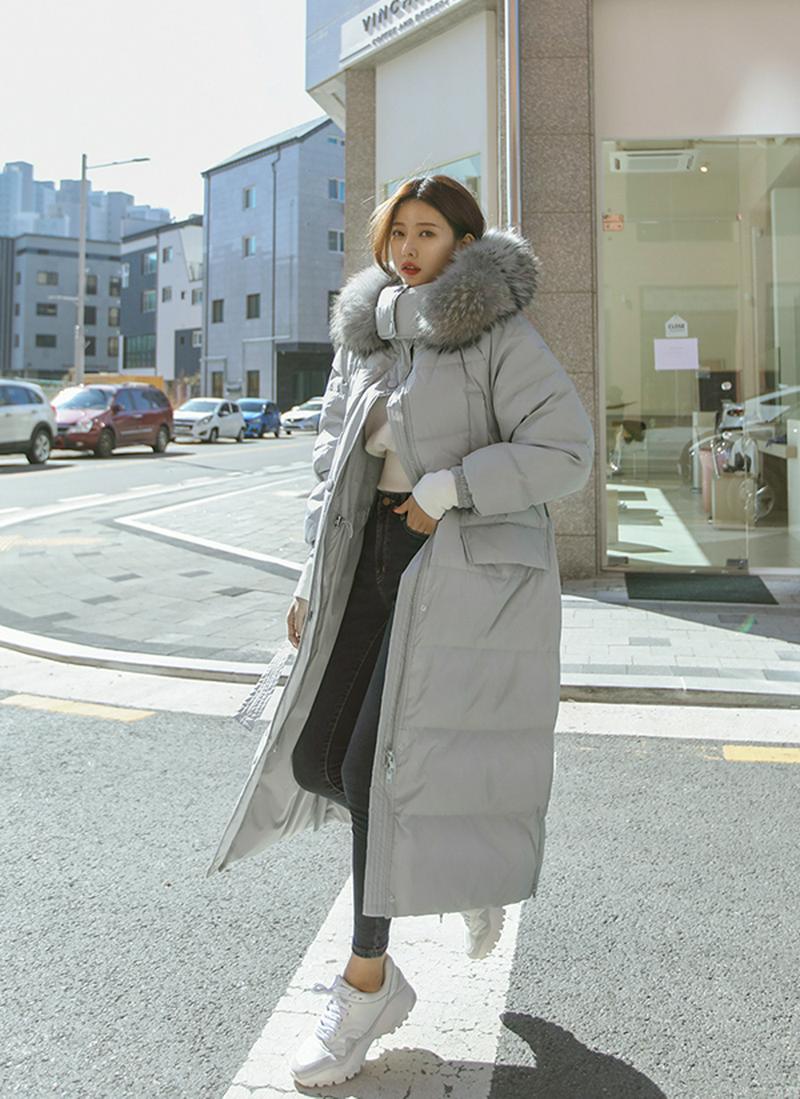 ファー付フードロングダックダウンジャケット