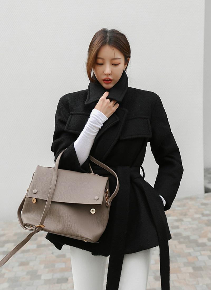 腰ひも付ウールブレンドジャケット