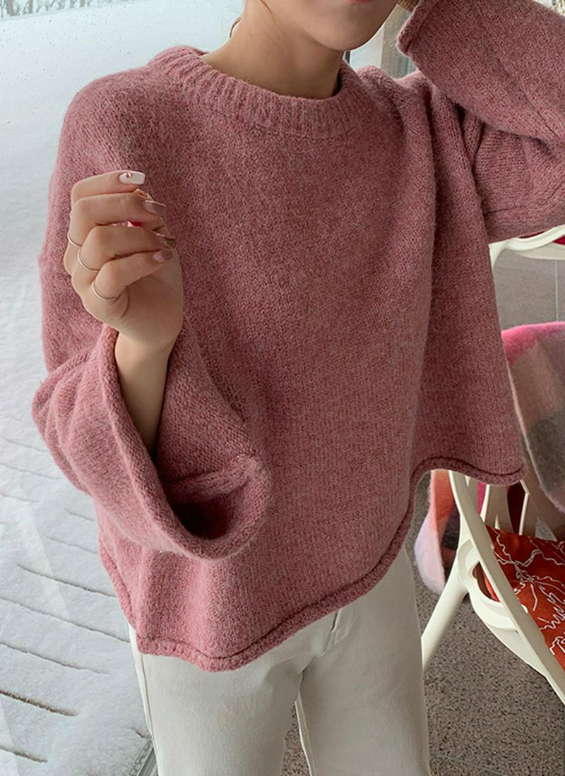 ワイドスリーブラウンドニット