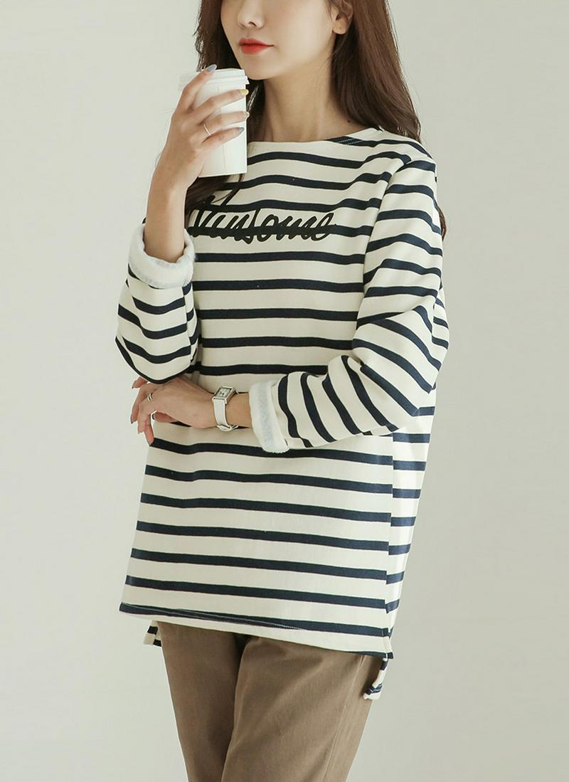 裏起毛レタリングボーダーTシャツ