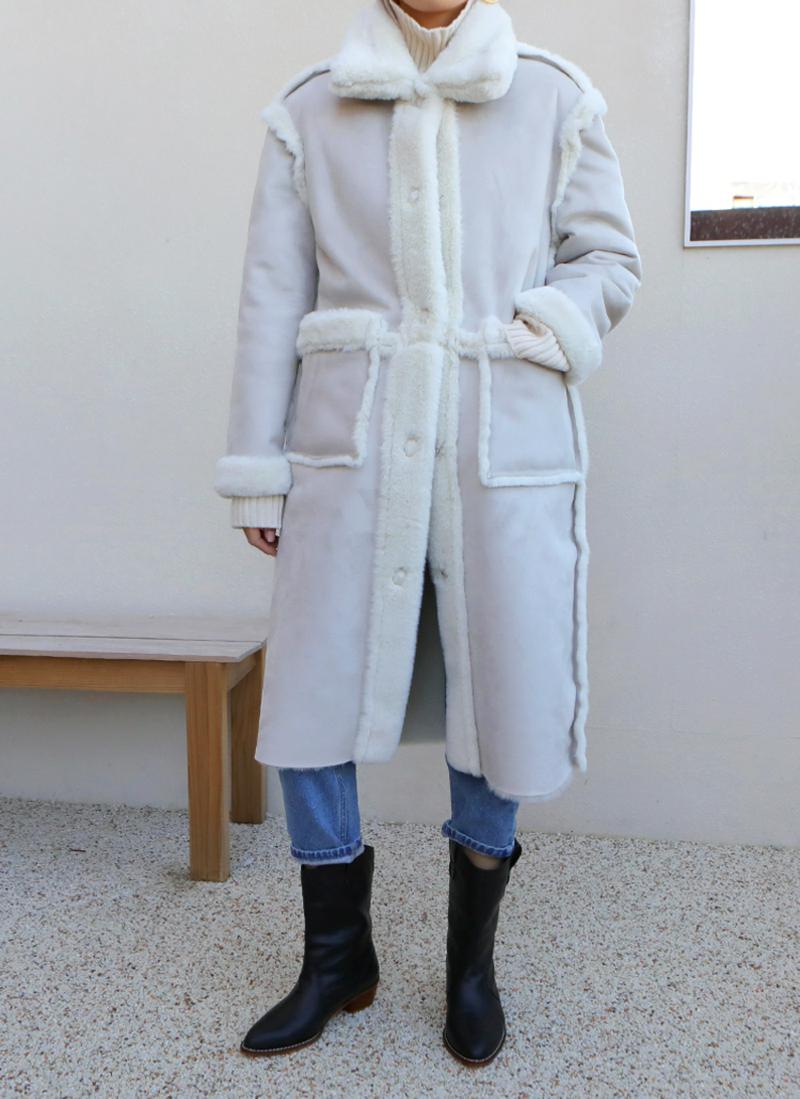 リバーシブルムートン風ロングジャケット