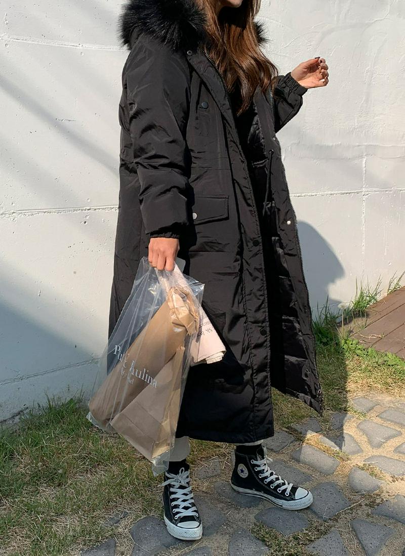 ファーフード中綿ロングジャケット