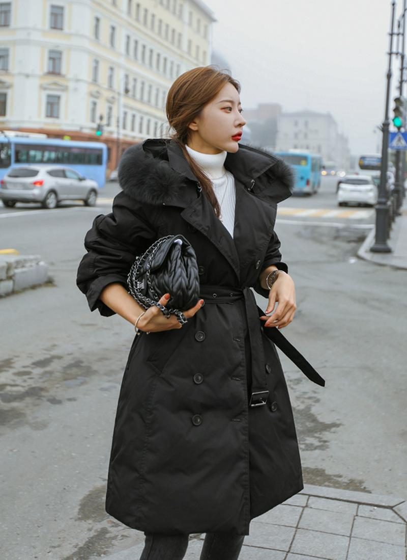 ファーフード付ダウンダブルボタンジャケット