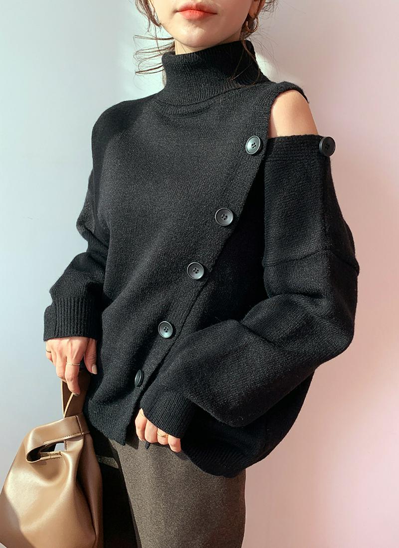 ≪人気商品再入荷≫2WAYボタンニット・全2色 e56772 レディース【tops】 ニット サイドボタン ニットコーデ タートルニット タートルネック オーバーサイズ カジュアル カジュアルニット カジュアルコーデ ハイネック 肩だし 秋 冬