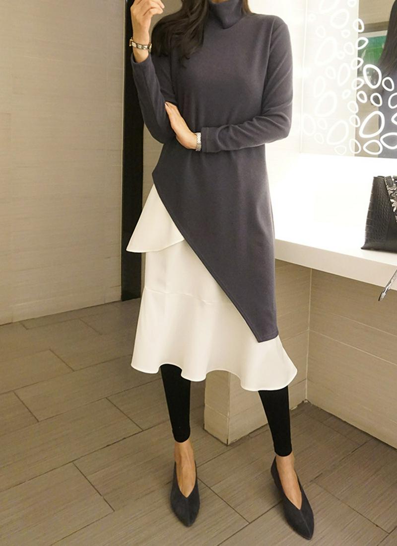 ハーフネックTシャツ&フレアスリップSET