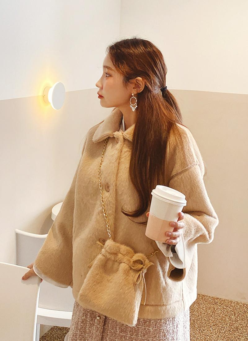 バッグ付エコファーボタンジャケット