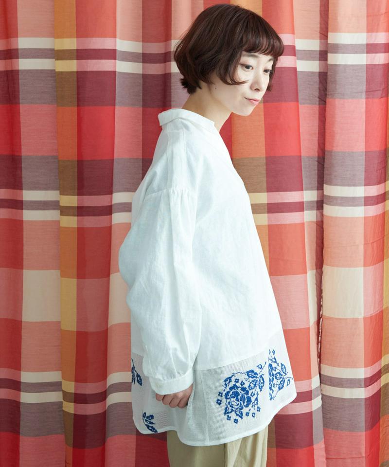 ○メッシュクロスステッチ　スキッパーシャツ（Lene non finito）