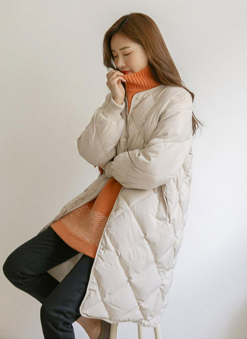 襟ファーダイヤキルティング中綿ジャケット