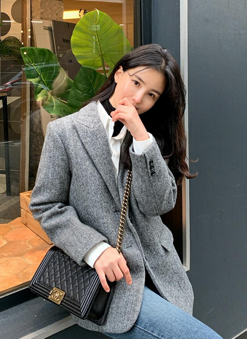 シングルボタンヘリンボーンジャケット