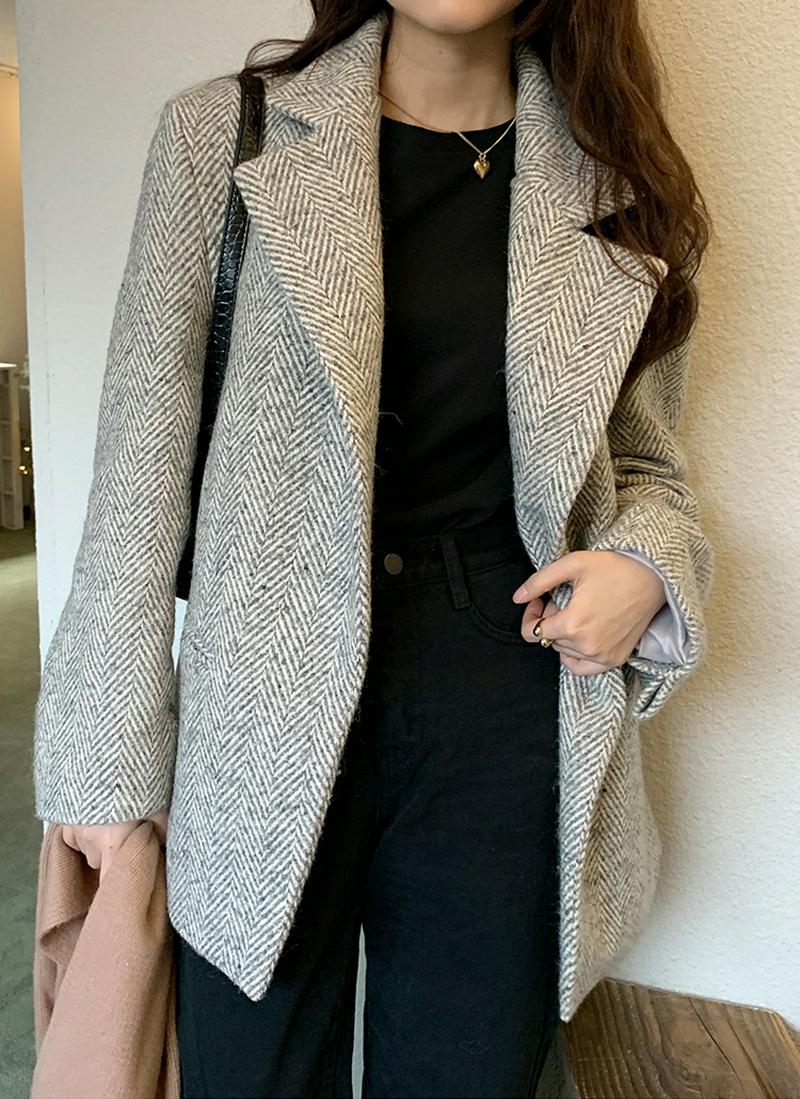 ウール混ヘリンボーンオープンジャケット