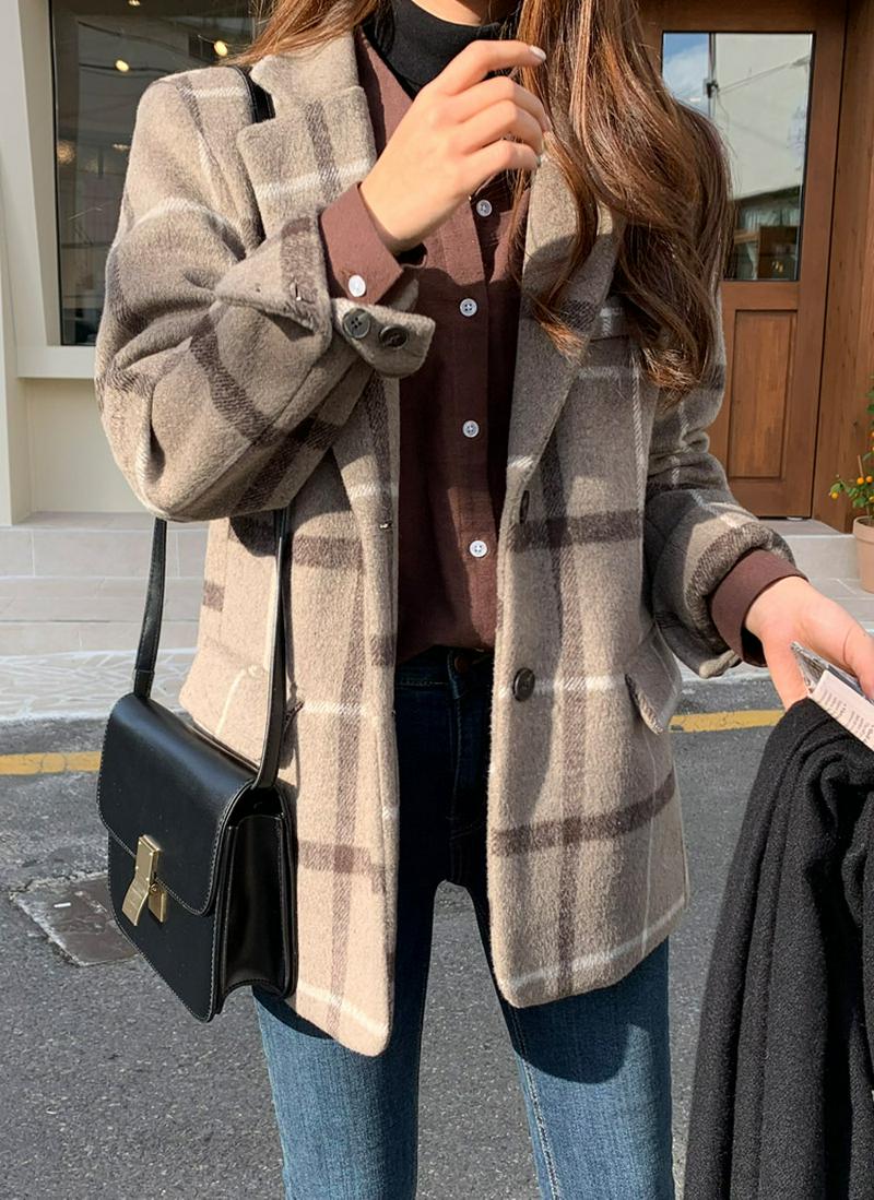 チェックウールブレンドジャケット