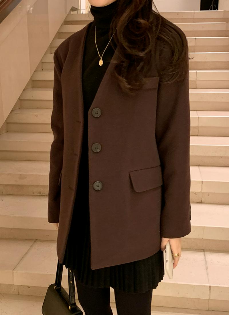 ウール混ノーカラージャケット