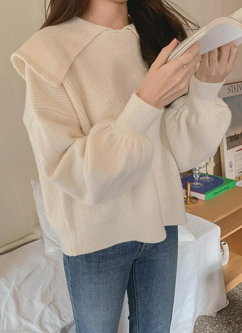 セーラーカラーリブニット