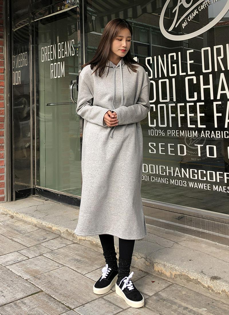 裏起毛フードロングワンピース
