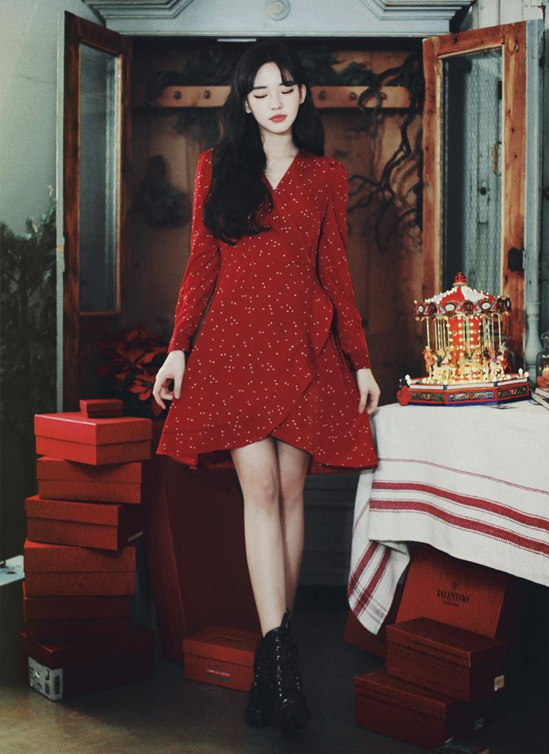 ハート柄ラッフルワンピース