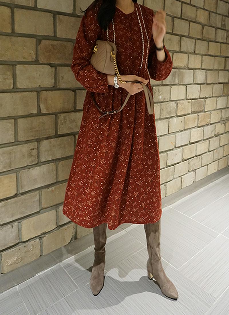 花柄ステッチラインワンピース