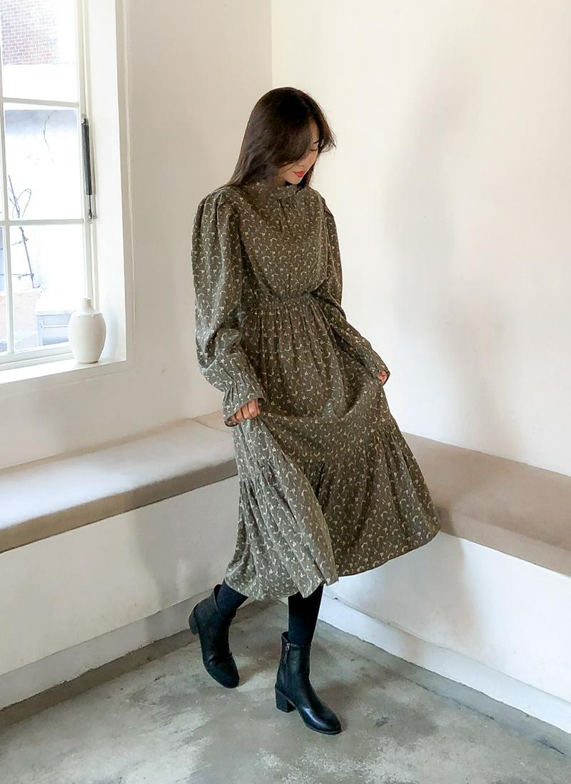 ウエストゴムパターンロングワンピース