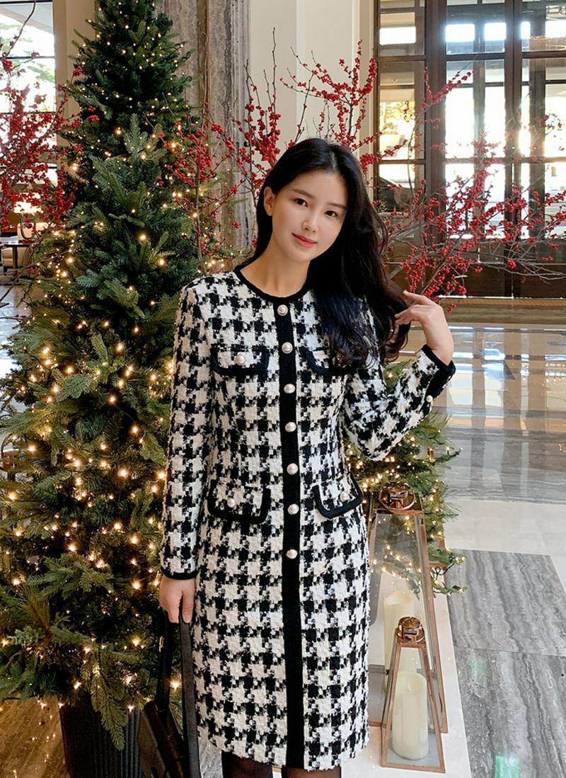 ボタンポイントツイードワンピース