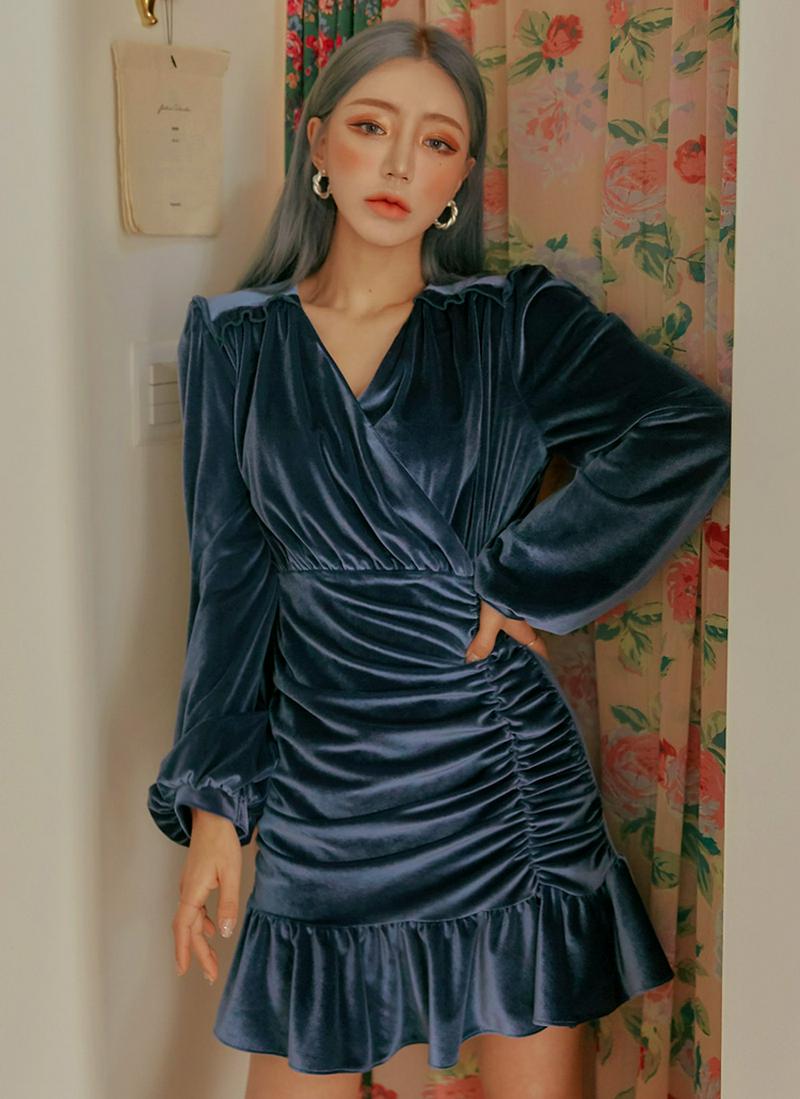 ベロアギャザーミニワンピース