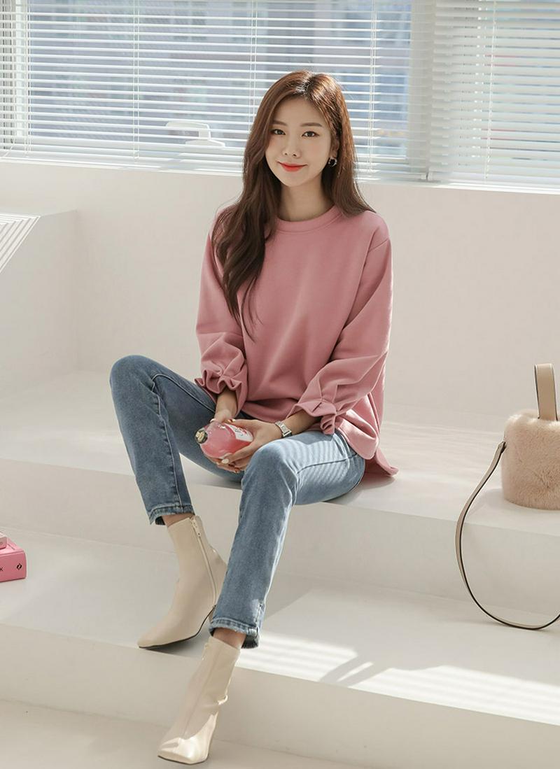 裏起毛タックポイントスリーブTシャツ