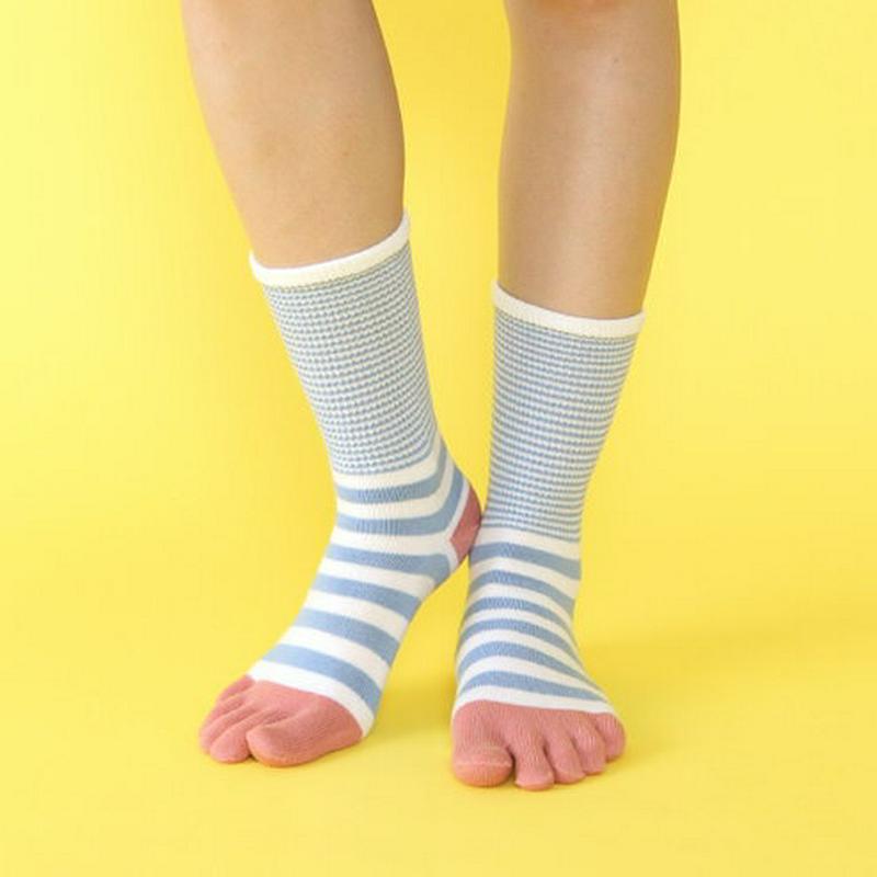 【あす楽】【靴下屋】 指切替ボーダー5本指ソックス / 靴下 タビオ Tabio くつ下 レディース 五本指ソックス 五本指靴下 5本指ソックス 5本指靴下 日本製