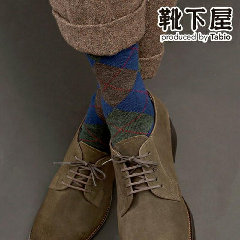 【全品送料無料★〜1/16 23:59迄】【あす楽】【Tabio MEN】 メンズ ウール薄手アーガイルソックス / 靴下屋 靴下 タビオ くつ下 ビジネス クルー メンズ 日本製