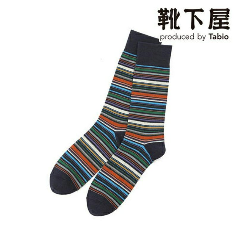 【あす楽】【Tabio MEN】 メンズマルチボーダーレギュラーソックス 27〜29cm / 靴下屋 靴下 タビオ くつ下 メンズ カジュアル クルーソックス 大きいサイズ 日本製 父の日 2206mka
