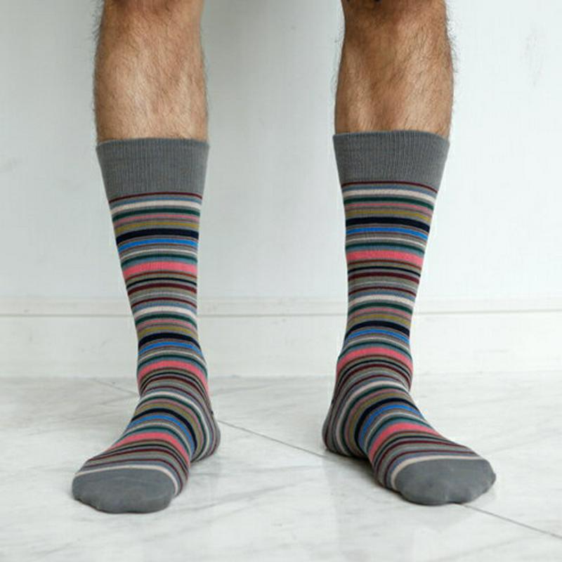 【あす楽】【Tabio MEN】 メンズマルチボーダーレギュラーソックス 27〜29cm / 靴下屋 靴下 タビオ くつ下 メンズ カジュアル クルーソックス 大きいサイズ 日本製 父の日 2206mka
