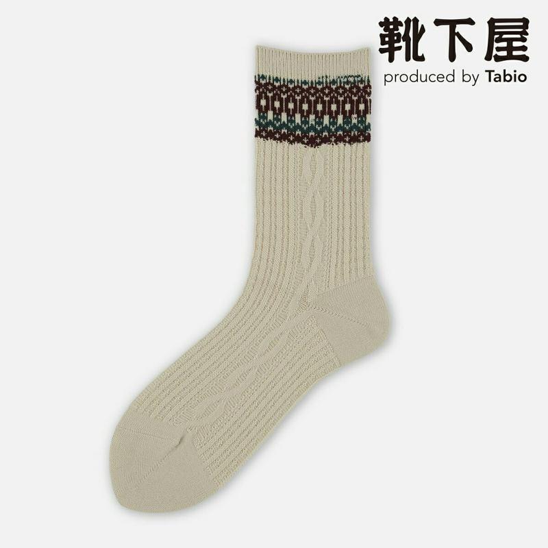 【あす楽】【靴下屋】 フェアアイルJQ 縄柄ニット クルーソックス / 靴下 タビオ Tabio くつ下 クルー レディース 日