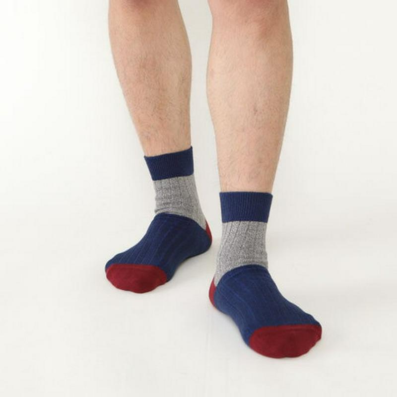 【あす楽】【Tabio MEN】 メンズ リブカラーパネルショートソックス / 靴下屋 靴下 タビオ くつ下 メンズ リブソックス 日本製 父の日 2206mka